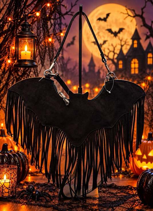 Betsey Johnson Handbags - BETSY JOHNSON Suede Halloween Bat Fringe Purse Goth Crossbody Bag Black NWT